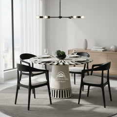 Sol Dining Table – Black & Off-White Bone Inlay