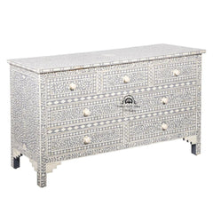 Bone Inlay 7 Drawer Chest of Drawers – Grey Floral