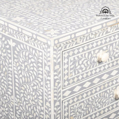 Bone Inlay 7 Drawer Chest of Drawers – Grey Floral