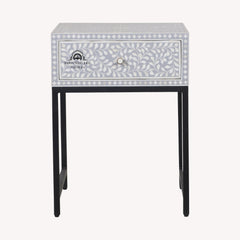 Bone Inlay 1 Drawer Bedside Table – Grey Floral