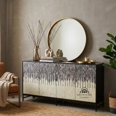 Naveli Cabinet – Black Bone Carved Cabinet