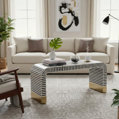 Bone Inlay Curved Waterfall Coffee Table – Black Lines