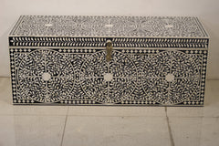 Black Bone Inlay Trunk Box | Floral Pattern Handmade Storage Chest