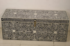 Black Bone Inlay Trunk Box | Floral Pattern Handmade Storage Chest