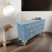 Mother Of Pearl Inlay 7 drawer Sideboard Floral In Royale Blue