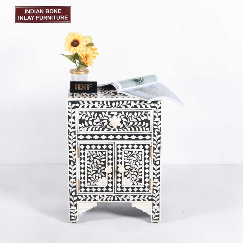 MOP INLAY  END CONSOLE TABLE FLORAL GREY